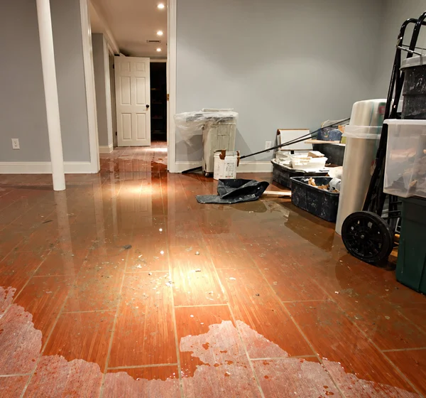Water damage affecting hardwood flooring inside a residential property