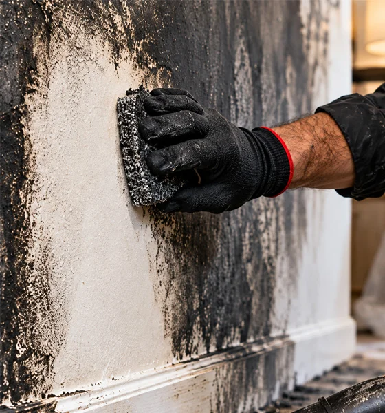Professional soot removal from fire damaged building materials